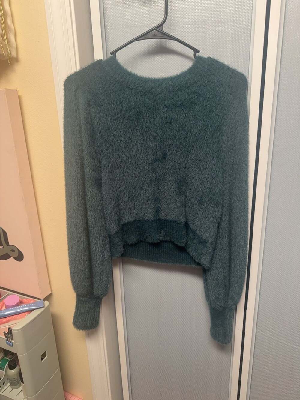 Rafiana Fuzzy Teal Cropped Sweater Size XS